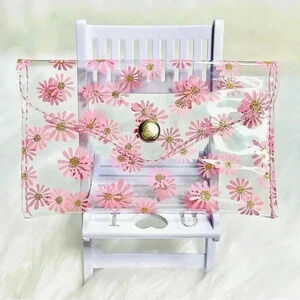 Pink Floral Clear Card Case Wallet